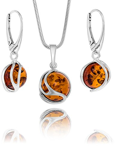 Copal Damen Bernstein Schmuckset Mit Verstellbarer Schlangenkette Und Kugel Anhänger