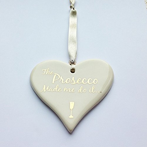 Dimbleby Ceramics Shh I've Got Prosecco Flu ... Ivory & Gold Heart Shaped Ceramic Decoration Gift - Handmade in Stoke-on-Trent