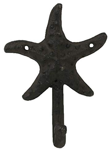 osters muschel-sammler-shop Gusseisen Wandhaken im maritimen Design - 4 Motive wählbar - Dunkelbraun - fürs Bad, Küche oder auch WC (Seestern)