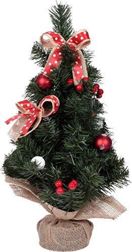 matrasa Mini Weihnachtsbaum mit Weihnachtskugeln und Schleifen - Bonsai Christbaum Tannenbaum künstlich - 50 cm