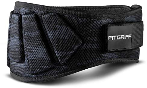 FITGRIFF® Gewichthebergürtel V1 - Fitness-Gürtel für Bodybuilding, Krafttraining, Gewichtheben - Trainingsgürtel für Damen und Herren (Camo-Black, 81cm - 88cm Bauchumfang (Medium))