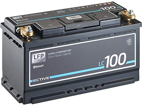ECTIVE - LiFePO4 Lithium-Eisenphosphat Batterie LC100 LT12V 100Ah 1280Wh - Versorgungsbatterie bis -30°C mit BMS-System & Bluetoothfunktion - Aufbaubatterie für Boote, Van, Wohnwagen, Camper etc.