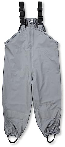 Sterntaler Matschhose ungefüttert, wasserdicht mit verschweißten Nähten, verstellbaren Trägern, seitlichen Druckknöpfen, reflektierendem Logo und Reflektor-Streifen – Mittelgrau – Größe 110