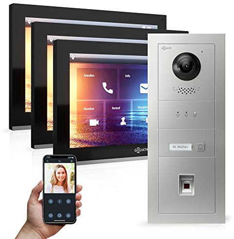 Goliath Hybrid - IP | Full-HD Video Türsprechanlage | App | 1-Fam | 3 x Full-Touchscreen 10 | Aluminium Unterputz Türstation | + Fingerprint | 180° Ultra-Weitwinkel | AV-IPS-549