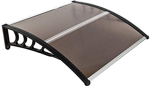 Fenstermarkise für den Außenbereich, Polycarbonat, Hohlblech, Tür, Terrassenüberdachung (dunkelbraunes Vordach + Schwarze Halterung, 101,6 x 101,6 cm)