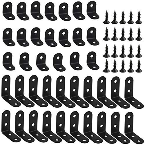 40pcs Angle Brackets, Stainless Steel Right L Shape Bracket for Wood, 20mm x 20mm 40mm x 40mm Metal Corner Bracket Small Shelf Brackets with Screws for Bracing Repairing (Black)