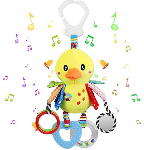 WolinTek Babyspielzeug für 0, 3, 6, 9, 12 Monate,Kleinkindspielzeug Plüschrassel, Baby Rasseln mit Beißringen zum Beißen,Kinderwagen Auto Spielzeug für Kleinkinder (Küken)