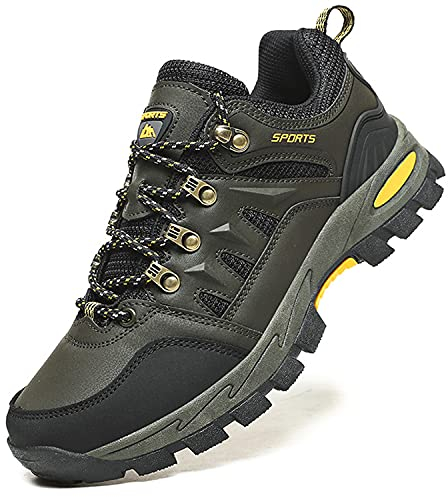 Topwolve Wanderschuhe für Herren und Damen, Wanderschuhe, Outdoor, leicht, niedrig, Trekking, Kletterschuhe, Schnürschuhe, rutschfest, Rucksackreisen, Camping, Radfahren, Sportschuhe, grün, 45 EU