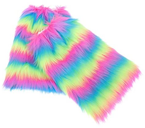 Amosfun 1 Pair Leg Sets Womens Gloves Outfits for Girls Outfit for Girls Carnival Boots Cover Decor Fake Leg Warmer Rainbow Party Supplies Festival Boot Cover Polyester Short Fur Miss