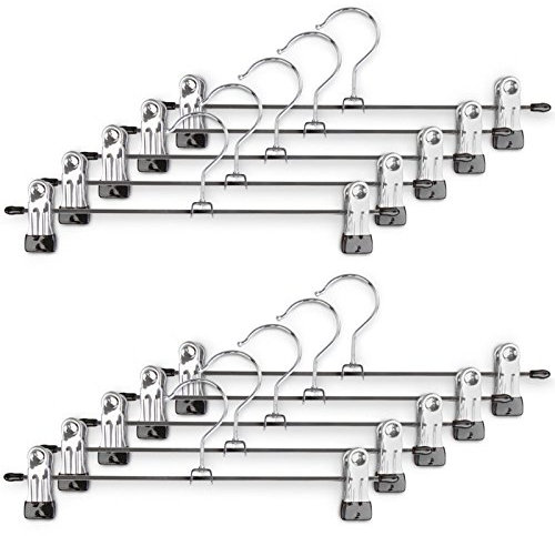 Cintres de Pantalon en métal,Cintre Pince,Pantalon cintres,Porte-Pantalon avec Clips Chromé réglables,Cintres en Métal,Cintres Porte Jupes Anti-Rides,cintres Gain de Place,Paquet de 10 (10pc)