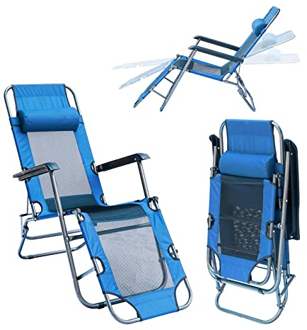 BIGTREE Sonnenliege, Strandliege, Relaxliege, Gartenliege, Campingliege, Klappstuhl faltbar, Liegestuhl mit Verstellbarer Rückenlehne für Balkon, Outdoor, Lounge (Blau)