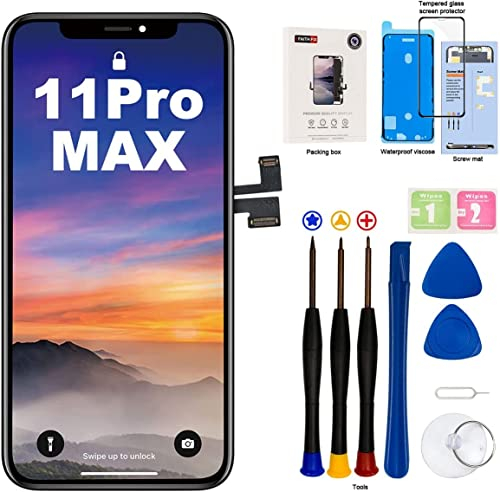 EFaith for iPhone 11 Pro Max Screen Replacement LCD 6.5 Full HD Display 3D Touch Digitizer Frame Assembly with Face ID,Repair Tools Repair Kit Adhesive, Screen Protector Model A2161, A2220, A2218