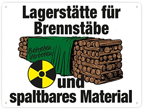 Lagerstätte für Brennstäbe - Brennholzlager Metallschild XXL in 28x38 cm in Weiß für Menschen die Holz für den eigenen Ofen lagern und Witze über AKW lustig finden Atomkraftlager