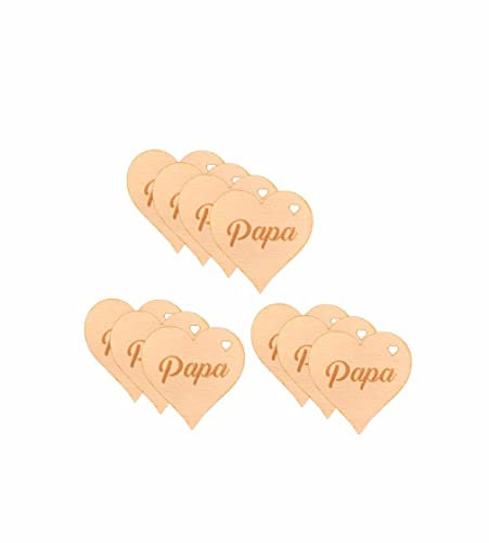 Geschenkanhänger Herz aus Holz | Personalisiert mit eigenen Wunsch-Namen | Holz-Anhänger für Geschenke Weihnachten Geburtstag 10er Set