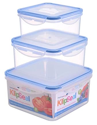 Homeshopa Food Storage Containers, Airtight Plastic Container Set with lids, Leak Proof, Microwave Freezer Dishwasher Safe, BPA Free, Reusable Stackable Meal Prep Lunch Box, Pack of 3 (Square)