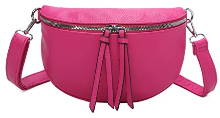 OBC Damen Tasche Gürteltasche Crossbody Hüfttasche Bauchtasche Umhängetasche Cross-Over Bodybag Schultertasche Handytasche Kosmetiktasche Kunst-Leder L313 Pink 24x15x5 cm