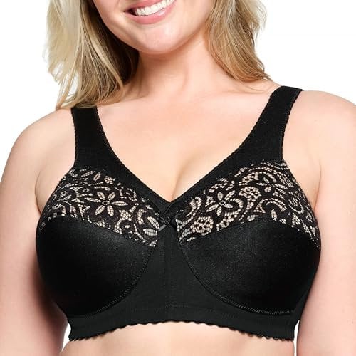 Glamorise Femme Magiclift Cotton Support Wirefree #1001 Full Coverage Bra, Noir, 105J EU