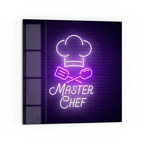 DEQORI Küchenrückwand Glas | Motiv Küchenchef Wandlogo | 60x60 cm | Bad- oder Herd-Rückwand | Herdblende Spritzschutz für Küche & Badezimmer | moderne Deko für Fliesenspiegel
