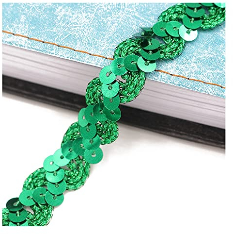 Yurosiay 5m×1.5cm Paillettenband Glänzende Geflochten Paillettenborte Wellig Dekoband Pailletten Zierband Bunt Paillettenband zum Aufnähen Paillettenbesatz für DIY Nähen Handwerk Grün