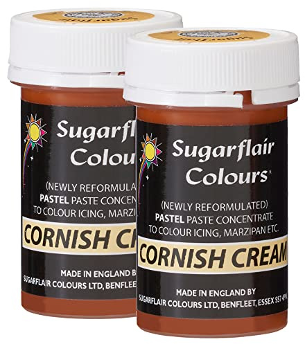 Sugarflair Cornish Cream Pastel Food Colouring Paste, Highly Concentrated for Use with Sugar Pastes, Buttercream, Royal Icing or Cake Mix, Subtle Colour Dye - 25g (Pack of 2)