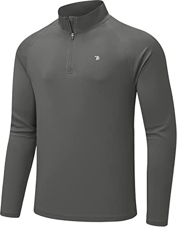 donhobo Herren Funktionsshirt Langarm T-Shirts Atmungsaktiv Sport Shirt Schnelltrocknend Sonnenschutz mit 1/4 Reißverschluss für Surf Laufen Angeln, Dunkelgrau, L