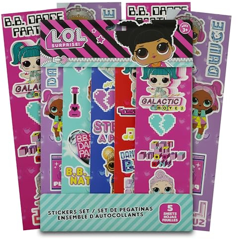 LOL Surprise Kinder-Aufkleberbögen, Kunst- und Bastelprojekte, Festivalbelohnung, Laptop, Geburtstagsparty, ideal als Schulanfang, Dekoration und Schulgeschenk, 5 Stück