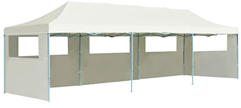 Faltzelt Partyzelt Pop-Up mit 5 Seitenwänden, LAPOOH Party Zelt, Pavillon, Faltpavillon, Garagenzelt, Gartenzelt, 3 x 9 m Creme