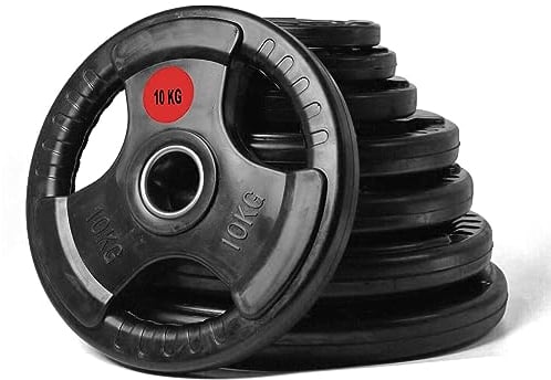 Strongway® Olympic Weight Plates Discs Pair for Barbell Bar - 2 Inch / 50mm Hole - Rubber Coated Cast Iron Weights Tri Grip Range of Weights and Sizes (100KG SET (2X20KG + 2X15KG + 2X10KG + 2X5KG))