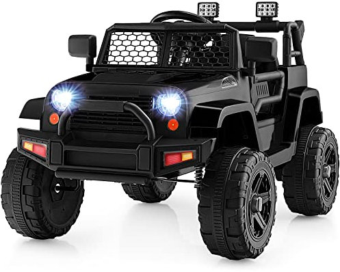 COSTWAY 12V Kids Ride on Car, Battery Powered Truck Vehicle with Remote Control, Headlights, Music, Horn, MP3, USB & Aux Port, Electric Ride on Toy Gift for Boys Girls (Black)