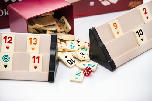TruWare Just Camp Rummy Spiel Set mit Steinen | Rommé Star Okey Lux Gesellschaftsspiel Legespiel mit Würfel und Spielsteinen