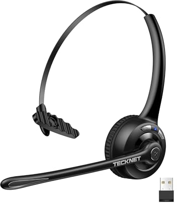 TECKNET Auriculares Bluetooth & USB Dongle,inalámbricos con micrófono con cancelación de Ruido, de Silencio para Camionero/teléfono móvil/PC/Call Centro/Skype