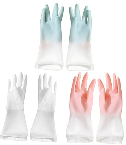 MAGICLULU 1ensemble Gants De Nettoyage Caoutchouc Étanches Ensemble Gants De Cuisine Lavage De Vaisselle Et Ménage Couleurs Rose Bleu Blanc