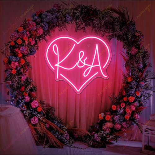 Custom Initialen Herz Neon Hochzeit Zeichen, Personalisierte Hochzeit Neon Zeichen für Dekoration, Benutzerdefinierte Neon Zeichen Hochzeit, Paar Initialen LED Neon Engagement Party Zeichen Dekor