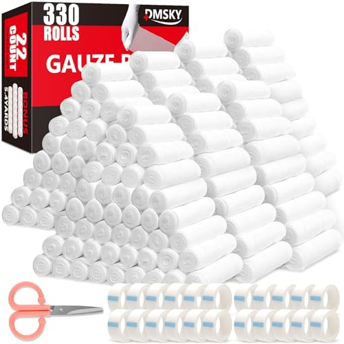Mullbandagen, 10,2 cm x 4,1 m, einzeln verpackt, atmungsaktiv, gerollte Gaze, Premium-Erste-Hilfe-Zubehör und medizinische Versorgung für Wunden, 330 Stück