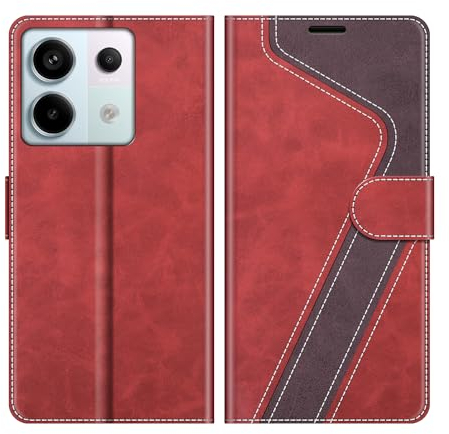 MOBESV Hülle für Xiaomi Redmi Note 13 Pro 5G Handyhülle(Nicht für 4G), Lederhülle mit Kartenfach, Klapphülle mit Ständer, Flip Case Handytasche Schutzhülle, Modisch Rot