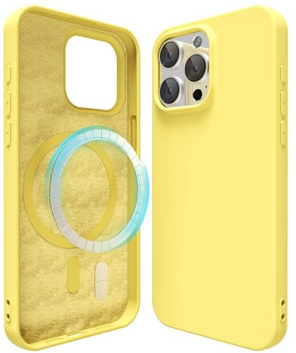 oakxco für 15 Pro Max Hülle Magsafe Silikon Handyhülle Bunt, Ultra Dünn Slim Case Einfarbig Handy Hülle Mädchen, Magnetisch Induktives Laden Schutzhülle Matt Silikonhülle Glatt TPU Gummi, Gelb