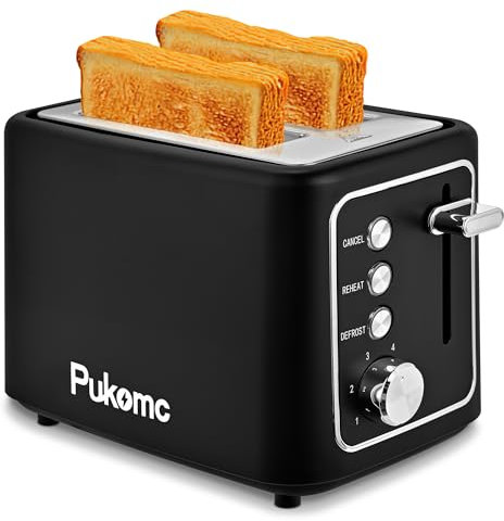 Pukomc toaster,2 scheiben Retro extra breite Toastschlitze 3,3 cm Schlitzen Extra Wide Slot Toaster mit herausnehmbarer Krümelschale,6 Bräunungsstufen,3 Hauptfunktionen, schwar