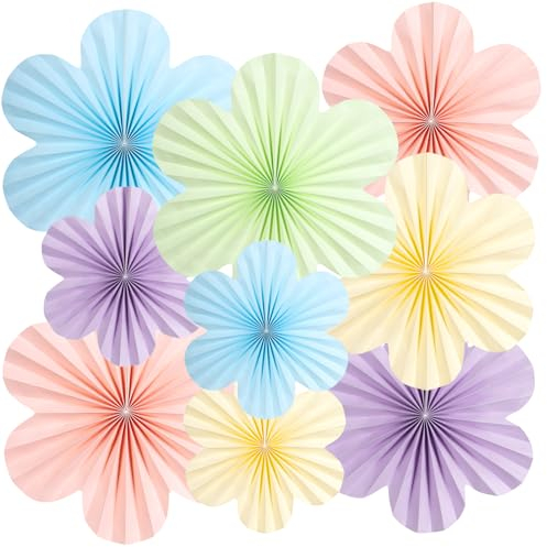 EASY JOY 9 Stück Pastell Papier Fächer Dekoration Papierblumen Zum Aufhängen,Papier geburtstagskranz Party Deko Set für Hochzeit Geburtstagsdeko Tischdeko Baby Shower Frühling Sommer Deko