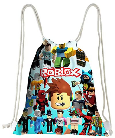 MAJEQZGY Roblox Spiel Turnbeutel mit Kordelzug Großer Sportrucksack String Bag Kordelzug für Damen Herren, Reise Strand Schultasche für Kinder, Jungen, Mädchen (Blaues Lächeln)