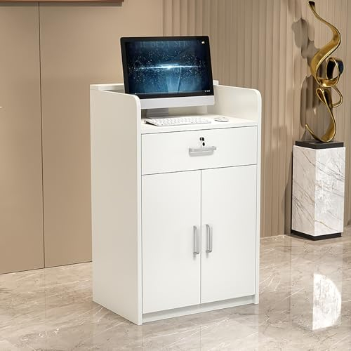 Rezeptionstheke Empfangs theke Klein Empfangstheken Büro theke Rezeption Tisch Empfangstheke mit Abschließbaren Schubladen Moderner Empfangstresen, for Büro/geschäft(Warm white,23.6x15.7x35.4in)