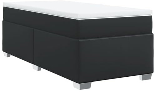 vidaXL Boxspringbett, Polsterbett Bett mit Matratze, Bettgestell mit Lattenrost, Einzelbett für Schlafzimmer, Schwarz 90x200cm Kunstleder