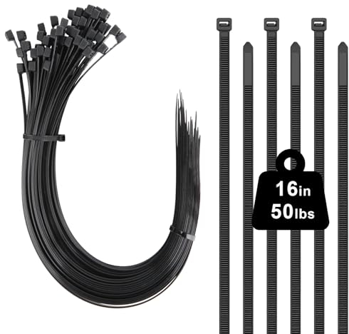 100 Stück Kabelbinder Schwarz, 400 x 4,8 mm Nylon lang Cable straps uv beständig, 16 inch Cable Ties Zugfestigkeit 22kg, Selbstsicherndes Zip Ties für Zur Ordnung von Kabeln, Gartenarbeit Hause Büro