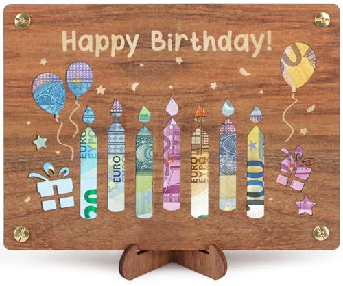 Lemicin Geldgeschenke Geburtstag Verpackung Holz - Happy Birthday Geburtstag Geschenke Geburtstagskarte Deko mit Ständer für Junge Mädchen