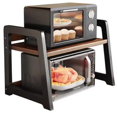 CZDANG 2 Tier Microwave Oven Rack, Retro Style Cabinet Shelf, Large Spice Racks Counter Shelf, Desktop Storage Organization, Metal & Wood, for Pantry, Kitchen, Bathroom, Reading Room, Bedroom(53cm)