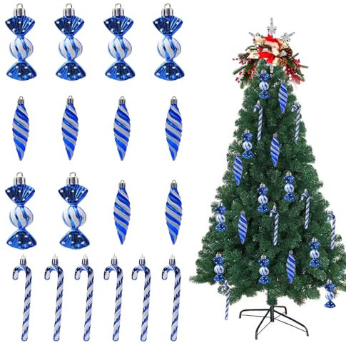 Addobbi per Albero di Natale,18 Pezzi Palline di Natale,Accessori Decorativi per L'Albero di Natale,Bastoncino di Zucchero Glitterato per la Decorazione Natalizia(Blu)