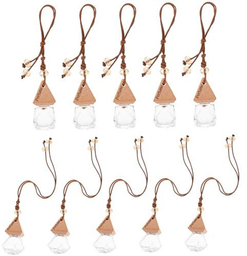 BELLIFFY Reiseflasche Aus Holz Und Glas 10 Stück Leer Zum Befüllen Mit Ätherischem Öl Praktische Auto-duftflasche Mit Schlüsselband Für Zuhause Und Büro