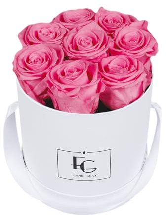 EG EMMIE GRAY Classic Infinity Rosebox | Round | S | White – 9 ± 1 Infinity Rosen mit langjähriger Haltbarkeit, echte Rosen die bis zu 3 Jahre blühen, konservierte Rosen (Baby Pink)