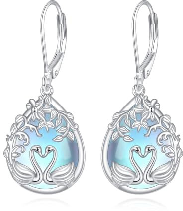 DAYLINLOVE Schwan Ohrringe 925 Sterling Silber Mondstein Dangle Ohrringe Schwan Schmuck Geschenke für Frauen Mutter Mädchen