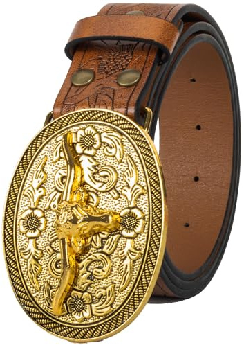 Mawjom Western-Cowboy-Cowgirl-Gürtel aus PU-Leder für Damen, für Jeans, Kleider, Hosen, Braun-Kuh, for 25-30 waist