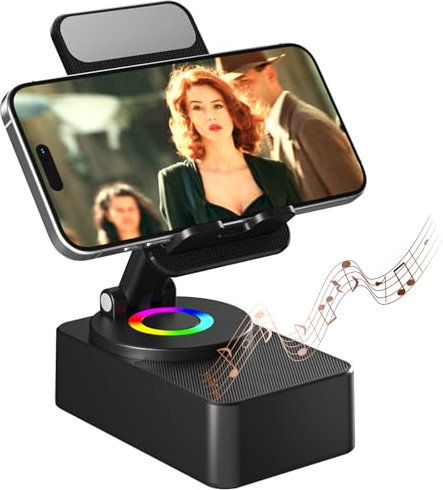 Support de téléphone portable avec haut-parleur Bluetooth sans fil LED, base antidérapante, son surround HD, parfait pour la maison/l'extérieur, compatible avec iPhone/iPad/Android, cadeaux pour